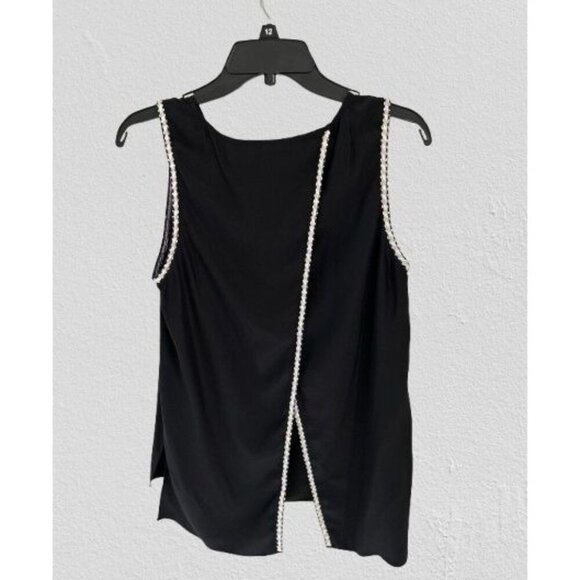 PARKER 100% Silk Top Overlapping Back Black White Size Med - Picture 1 of 8